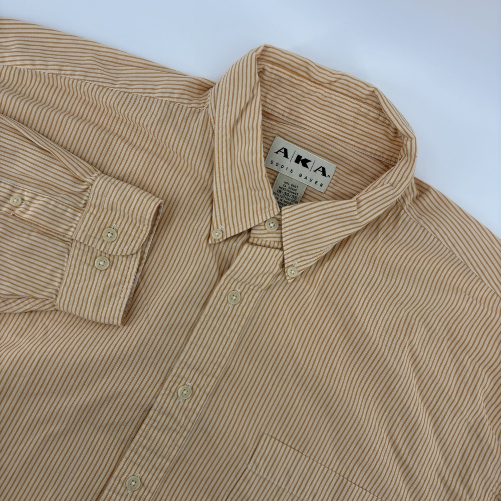 AKA Eddie Bauer Men's 18 34/35 Yellow Stripe Long Sleeve Button Down